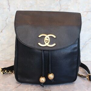 Authentic CHANEL black caviar leather backpack